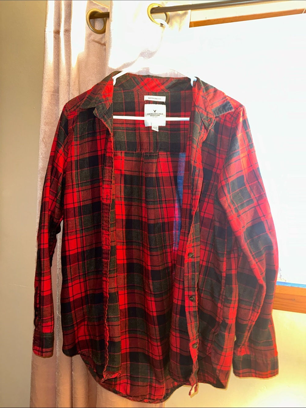 Women’s Red and Black Plaid Button-Up Shirt